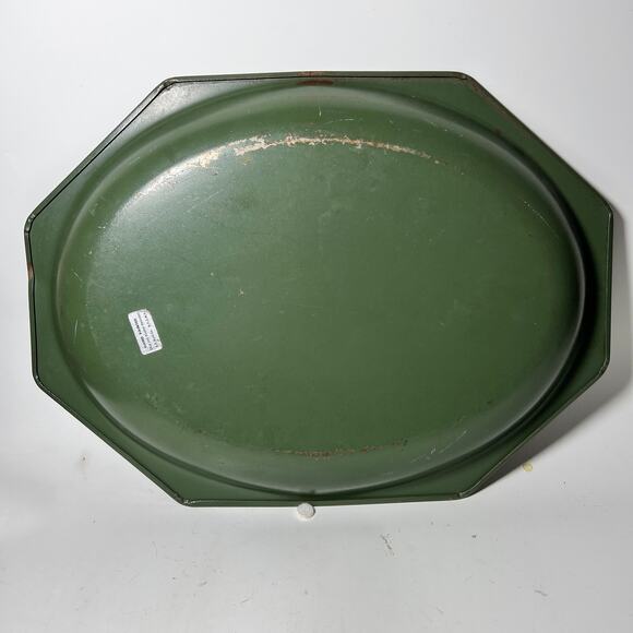 Vintage Nash Company Metal Tray Tole Painting Fruit Olive Green 14 Inch MCM - Picture 6 of 10